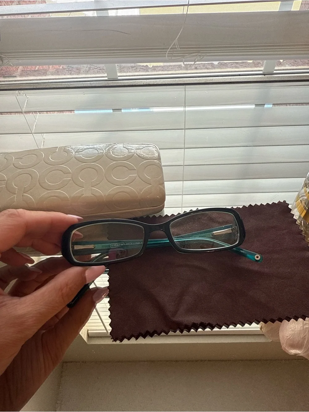 Coach Women's Rectangular Reading Glasses in Black & Teal with Accessories